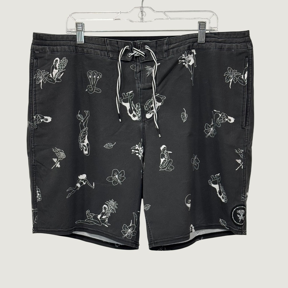 Billabong Board Shorts Men 40 Black Graphic Print Hula Dancer Surf Swim Trunks